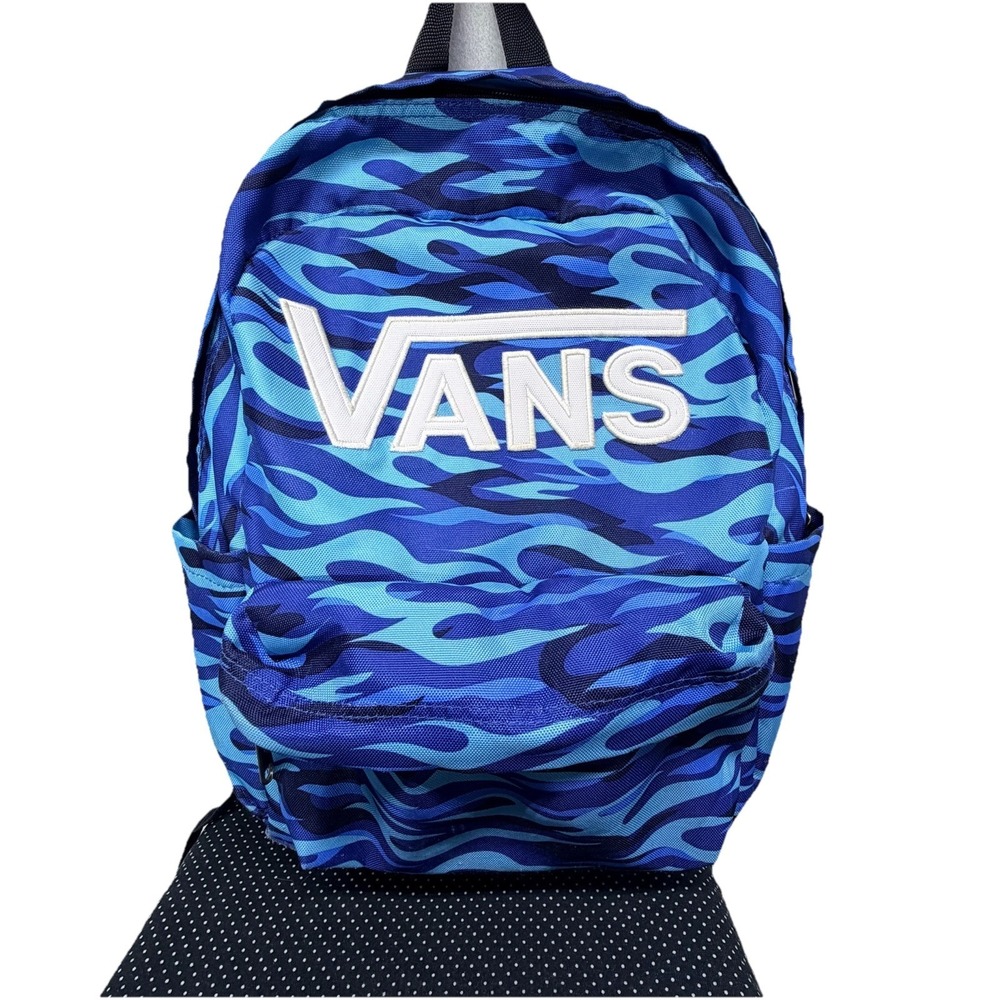Vans Blue Camo Backpack Large Logo School Travel Book Bag Unisex